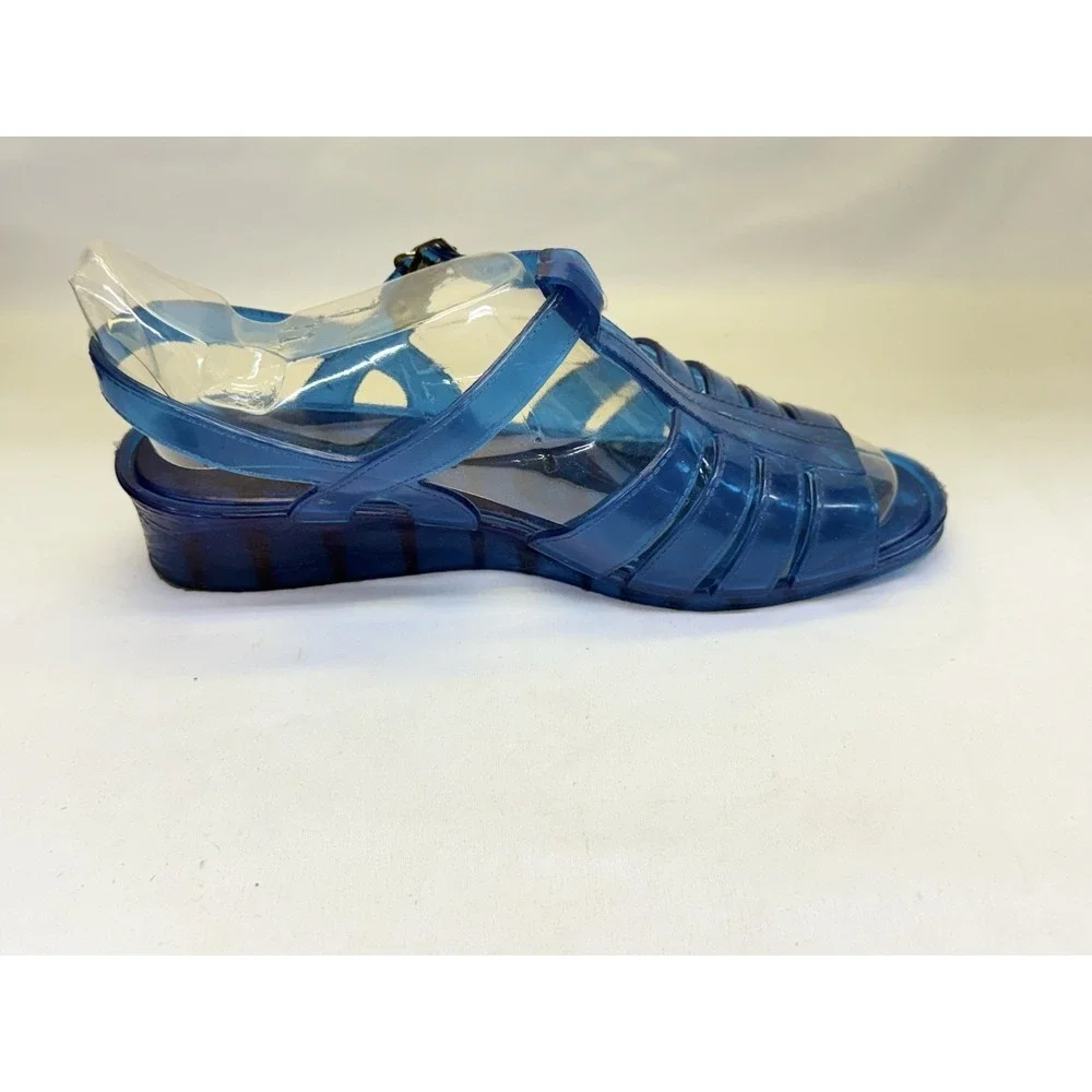 VTG Women's Translucent Blue Jelly Sandals Woven Fisherman Silhouette Sz 8